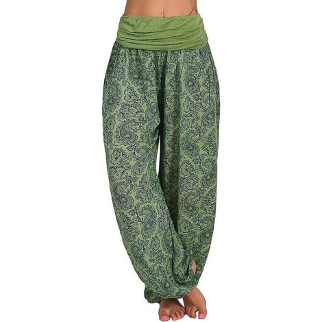 Pantalon long imprimé Ali Baba Harem pour femme, style Aladin, bohème, jambes larges, pantalon de yoga, grande taille M, vert (1/4)