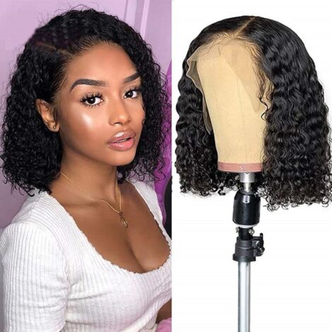 Perruque Ondulée Profonde Lace Frontale Cheveux Brésiliens pour Femmes Noires Densité 150% Naturelle 14 Pouces