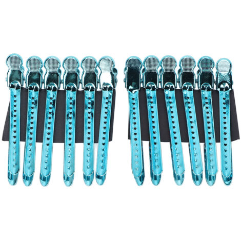 12 pièces Pinces Bec de Canard Professionnelles pour Salon, Clip de Coiffage Portable pour Cheveux Épais, Bleu (1/5)