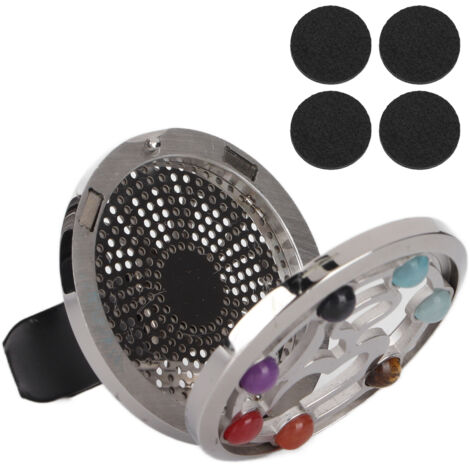 Diffuseur d'huiles essentielles pour climatiseur voiture - Support acier inoxydable avec 4 coussinets parfumés - Aromathérapie auto (1/5)