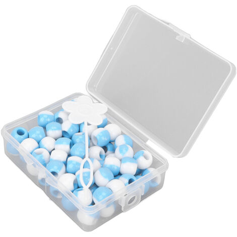 Perles à tresser rondes 74 pièces DIY pour dreadlocks et extensions, accessoires cheveux en plastique pour coiffure et crochet, bleu clair (1/5)