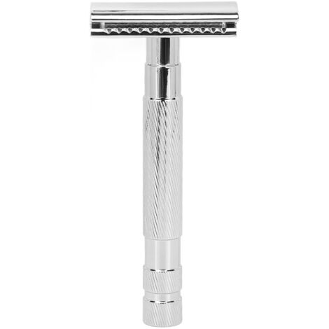 Rasoir de sûreté vintage à double tranchant, design ergonomique antidérapant, finition argentée durable et précise. (1/5)