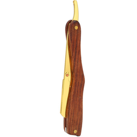 Rasoir droit vintage en bois antidérapant pour hommes - Modèle S80-7 doré sans lame (1/5)