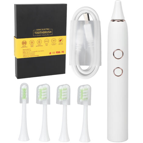 Brosse à Dents Électrique pour Adultes - 4 Modes de Nettoyage, Étanche IPX7 avec 4 Têtes de Rechange - Blanc (1/5)