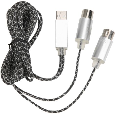 Câble MIDI vers USB 70,9 po avec convertisseur IN-OUT, puce FTP, boîtier métallique et voyant lumineux