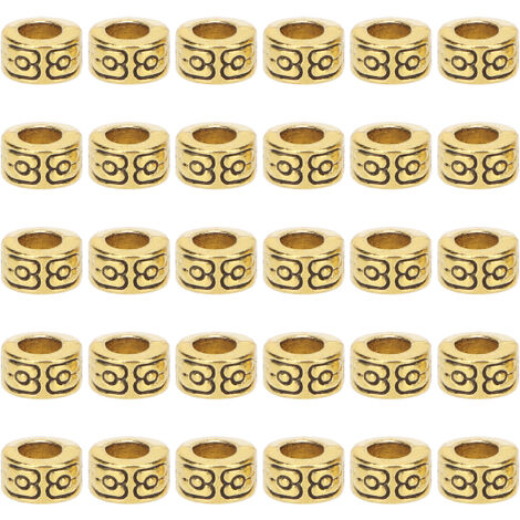 30 perles à barbe en alliage pour tresses, accessoires de bijoux de mode DIY pour bracelets et cheveux, couleur or (1/5)