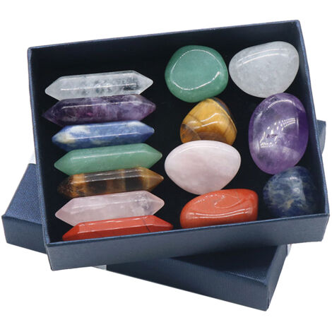 Kit de 14 Pierres Précieuses pour Chakras, Cristaux de Guérison Hexagonaux et Labradorite pour Yoga et Massage (1/5)