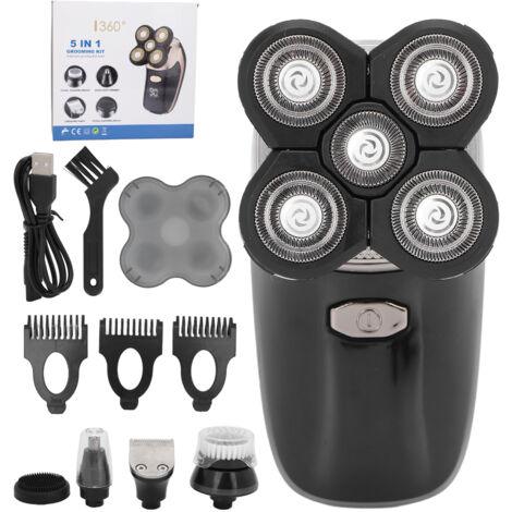 Rasoir électrique multifonction 5 en 1 pour crâne rasé, tondeuse à poils de nez et kit de soins imperméable (1/5)