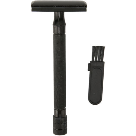 Rasoir de sécurité double tranchant en métal avec manche antidérapant et brosse de nettoyage pour soins de barbe homme (1/5)