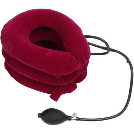 Dispositif de Traction Cervicale Inflable pour Soulager la Douleur - Collier d'Étirement du Cou pour Personnes Âgées, Rouge Rose (1/5)
