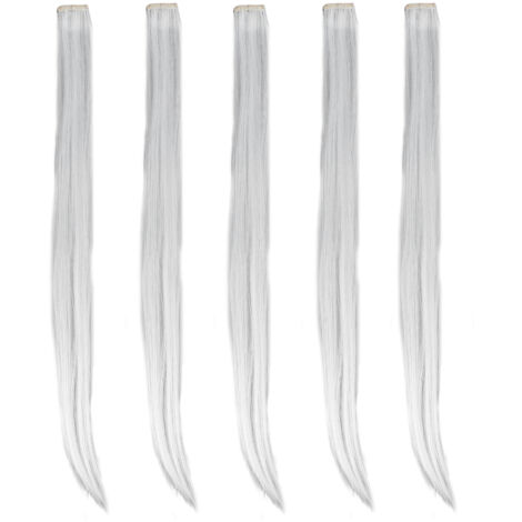 5 pièces pinces à cheveux colorées pour extensions, clips à cheveux droits pour déguisement et fêtes, mèches de surbrillance pour femmes (blanc) (1/5)