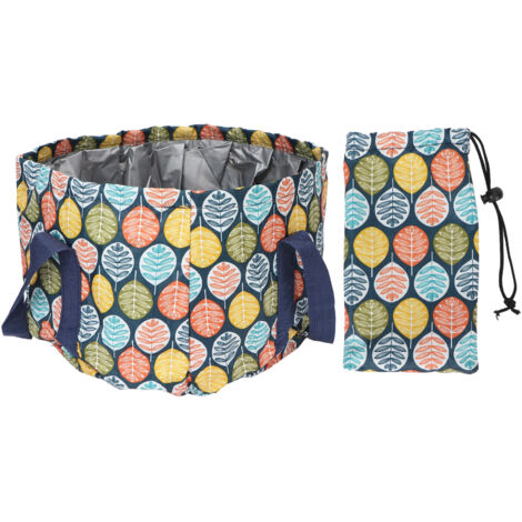 Bassin de trempage pour pieds pliable en polyester étanche, seau d'eau de bain pour pieds avec poignée et cordon, motif feuille, 21L (1/5)