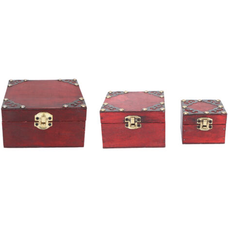 3 pièces boîte de rangement en bois avec fermoir métallique vintage pour bijoux, bracelets et colliers artisanaux (1/5)