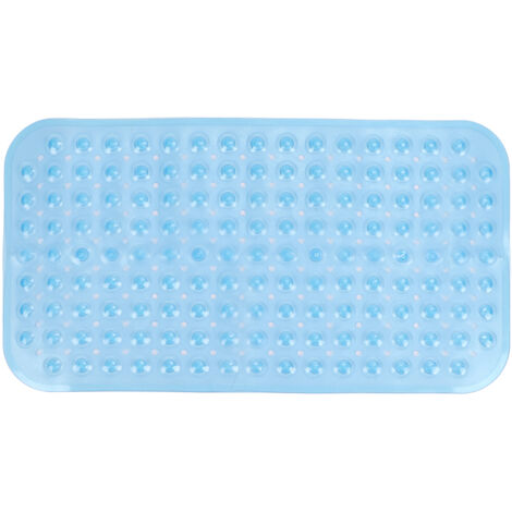Tapis de douche antidérapant PVC avec trous d'évacuation, flexible pour baignoire et sol salle de bain, bleu transparent 38x70cm, usage domestique ou hôtelier. (1/5)