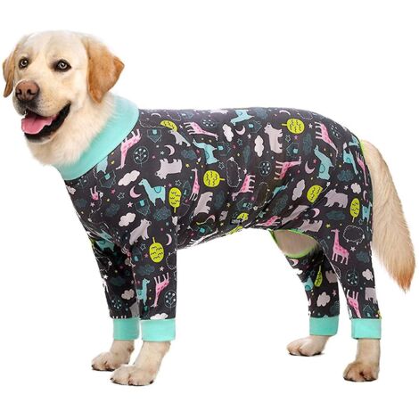 Vêtements pour chien, adorable pyjama élastique pour chien, vêtement de nuit anti-poils et anti-poussière, combinaison pour chiens moyens et grands (taille 32, gris) (1/3)