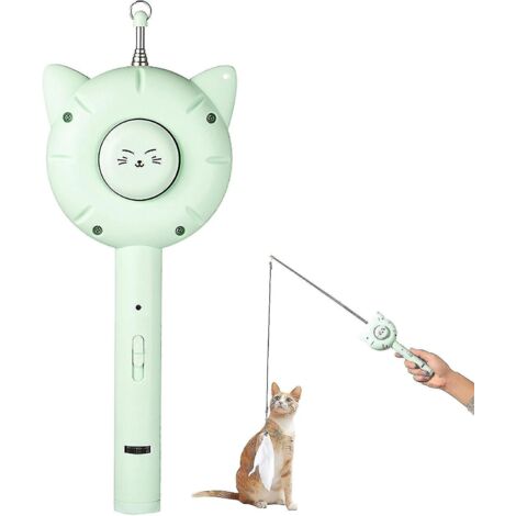 Jouet interactif 3 en 1 pour chat : peigne magique pour le toilettage, pointeur laser interactif et bâtonnet rétractable pour exciter le chat (vert). (1/5)