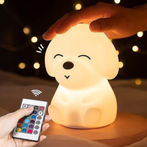 Veilleuse pour enfants, lampe de nuit en silicone, lampe LED rechargeable USB en forme de chien avec télécommande (1/4)