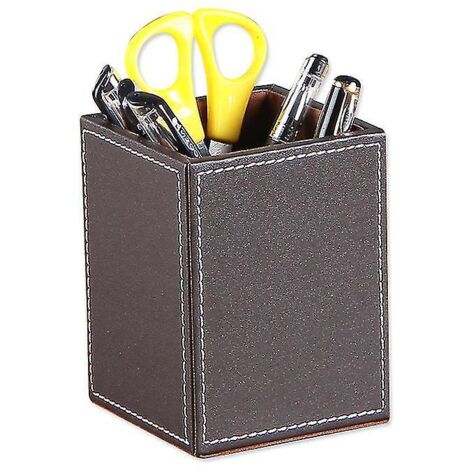 Pot à crayons carré en similicuir, porte-stylos, gobelet, organiseur de bureau, étui de rangement, accessoires de bureau, boîte de rangement (3,35 x 3,35 x 4,72 pouces) (1/3)
