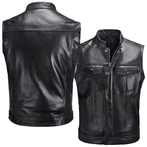 Veste sans manches en similicuir pour motard homme, fermeture éclair oblique - Taille L (1/5)