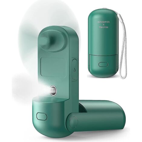 Mini ventilateur portable 3 en 1 avec brumisateur intégré, batterie rechargeable et 3 vitesses réglables [6-13-20 heures d'autonomie] Vert (1/5)