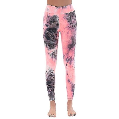 Leggings imprimés effet push-up pour le sport, musculation, yoga, tie-dye, taille haute - M - Rose et noir (1/4)