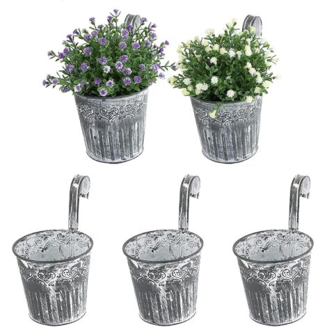 Lot de 5 pots de fleurs suspendus vintage en métal et fer, pour clôture, balcon, jardinière, décoration intérieure (1/5)