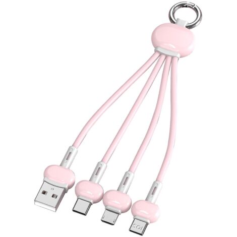 Câble USB, chargeur rapide portable 3 en 1 avec ports USB Type-C, Micro USB et IP, connecteur rose. (1/5)