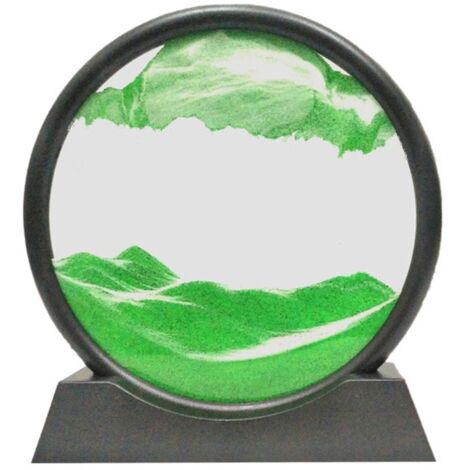Tableau de sable animé en 3D - Paysages de sable en mouvement - Verre rond - Art du sable des profondeurs marines - Grande décoration de bureau pour adultes et enfants - Vert (1/5)