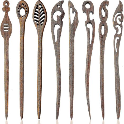 Lot de 8 bâtonnets à cheveux en bois, style japonais (1/5)