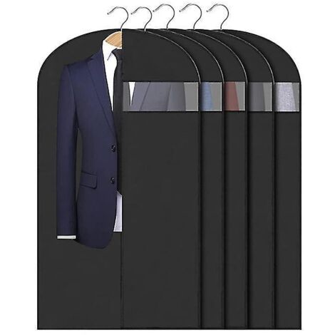 Lot de 5 housses à vêtements suspendues pour le rangement, respirantes, avec poches anti-poussière - 60 x 120 cm - noir (1/5)