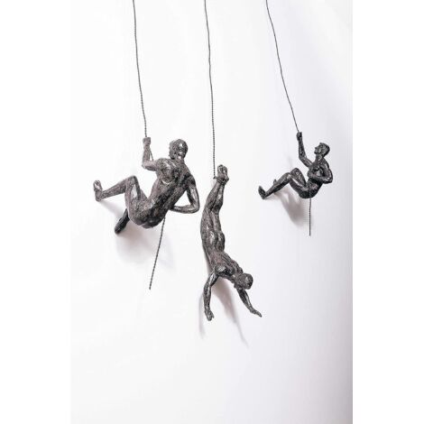Lot de 3 figurines décoratives murales en bronze représentant des hommes pratiquant la descente en rappel. (1/5)