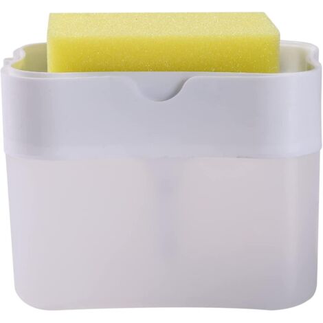Distributeur de liquide vaisselle avec porte-éponge pour évier et plan de travail (5-e-0) Blanc (1/4)