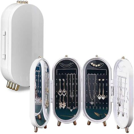 Organisateur de bijoux pour colliers avec écran pliable, boîte de rangement en acrylique pour bijoux pouvant contenir des paires de boucles d'oreilles (blanc) (1/5)