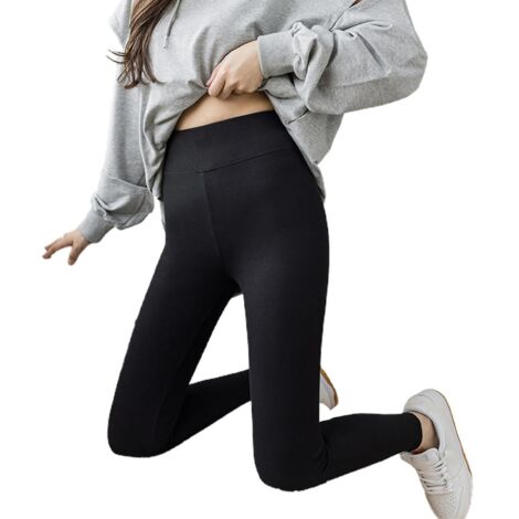 Leggings en laine cachemire ultra épaisse pour femme, très élastiques, taille haute, noir - Taille L (1/5)