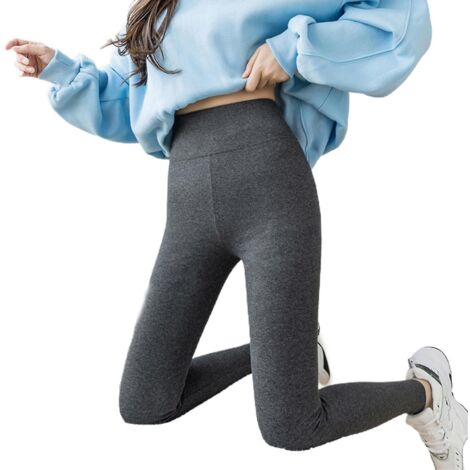 Leggings en laine cachemire ultra épaisse pour femme, très élastiques, taille haute - L - Gris foncé (1/5)