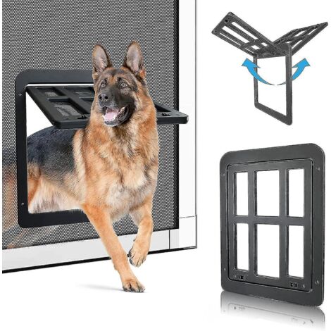 Chatière, moustiquaire à fermeture automatique magnétique pour chien, moustiquaire de porte de balcon avec chatière intégrée - Taille L - 34 x 44 cm - Noir (1/5)