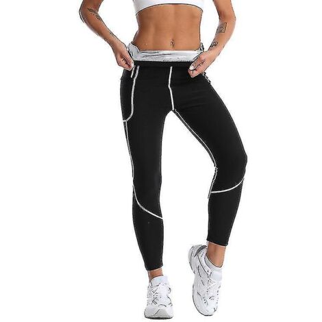 Combinaison de sudation amincissante pour femme, haut brûleur de graisse, legging thermo-gainant, veste sculptante, pantalon L, noir et argent (1/5)