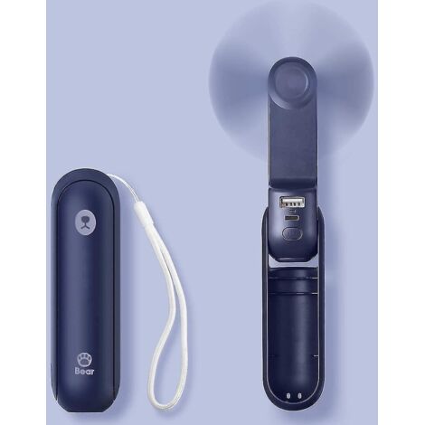 Ventilateur de poche portable, mini ventilateur à main, fonctionne sur batterie (14 à 21 heures d'autonomie), rechargeable par USB et pliable, silencieux, avec batterie externe intégrée. (1/5)