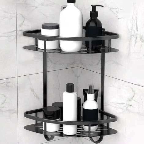 Étagère de douche sans perçage, porte-gel douche en alliage d'aluminium pour salle de bain, rangement et organisation (2 niveaux, noir) (1/5)