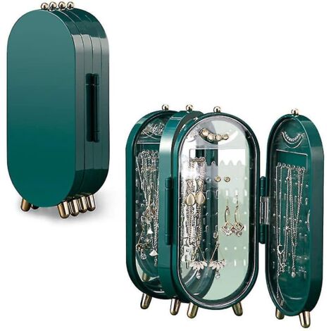 Organisateur de bijoux pour colliers avec écran pliable, boîte de rangement en acrylique pouvant contenir des paires de boucles d'oreilles (vert) (1/5)