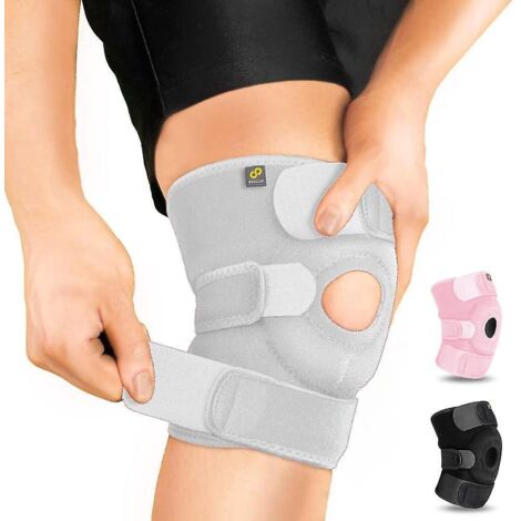 Genouillère de compression ajustable avec soutien du tendon rotulien pour hommes et femmes - Soulagement des douleurs arthritiques, récupération après blessure, course à pied (Gris) (1/5)