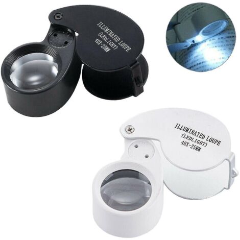 Loupe grossissante 40x pour bijoutiers, avec éclairage LED et boucle de poche, blanche. (1/5)