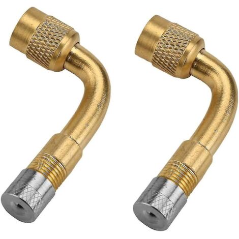 Lot de 2 rallonges universelles pour valve de pneu, adaptateur en laiton à 90° pour valve Schrader, compatible avec les voitures, poussettes, vélos, motos (1/5)