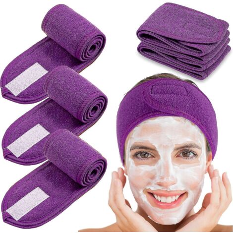Lot de 4 élastiques à cheveux pour maquillage, bande de protection ajustable avec fermeture velcro, violet (1/5)