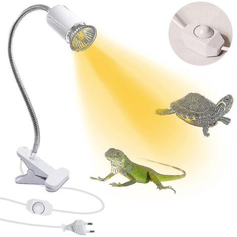 Lampe chauffante pour reptiles et tortues, lampe de table chauffante avec pince rotative à 360° en céramique flexible et variateur pour lampe de bureau blanche. (1/4)