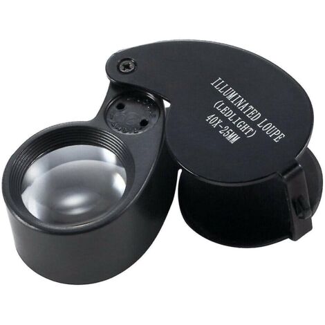Loupe grossissante 40x pour bijoutiers, avec éclairage LED et boucle de poche, noire. (1/3)