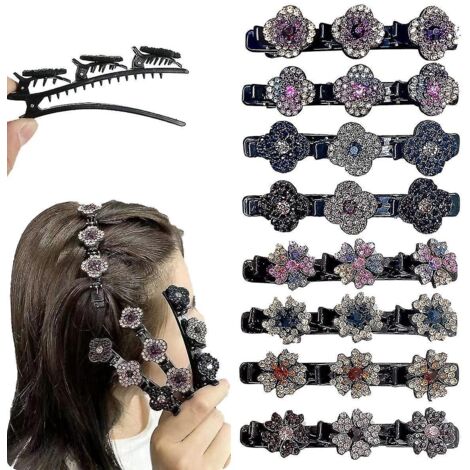 Lot de 8 pinces à cheveux tressées pour femmes, ornées de pierres de cristal scintillantes. (1/5)