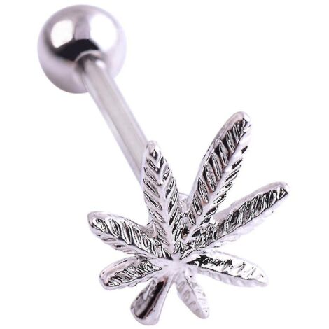 Anneau de piercing pour la langue en forme de feuille, en acier inoxydable argenté (1 pièce). (1/4)