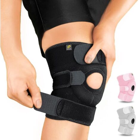 Genouillère de compression ajustable pour le tendon rotulien, pour hommes et femmes - Soulagement des douleurs arthritiques, récupération après blessure, course à pied (noir) (1/5)