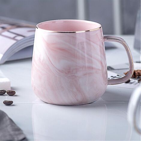 Mug en céramique plaqué or à motif marbre de luxe avec anse, rose et gris, idéal pour un couple ou pour la maison (1 pièce). (1/3)